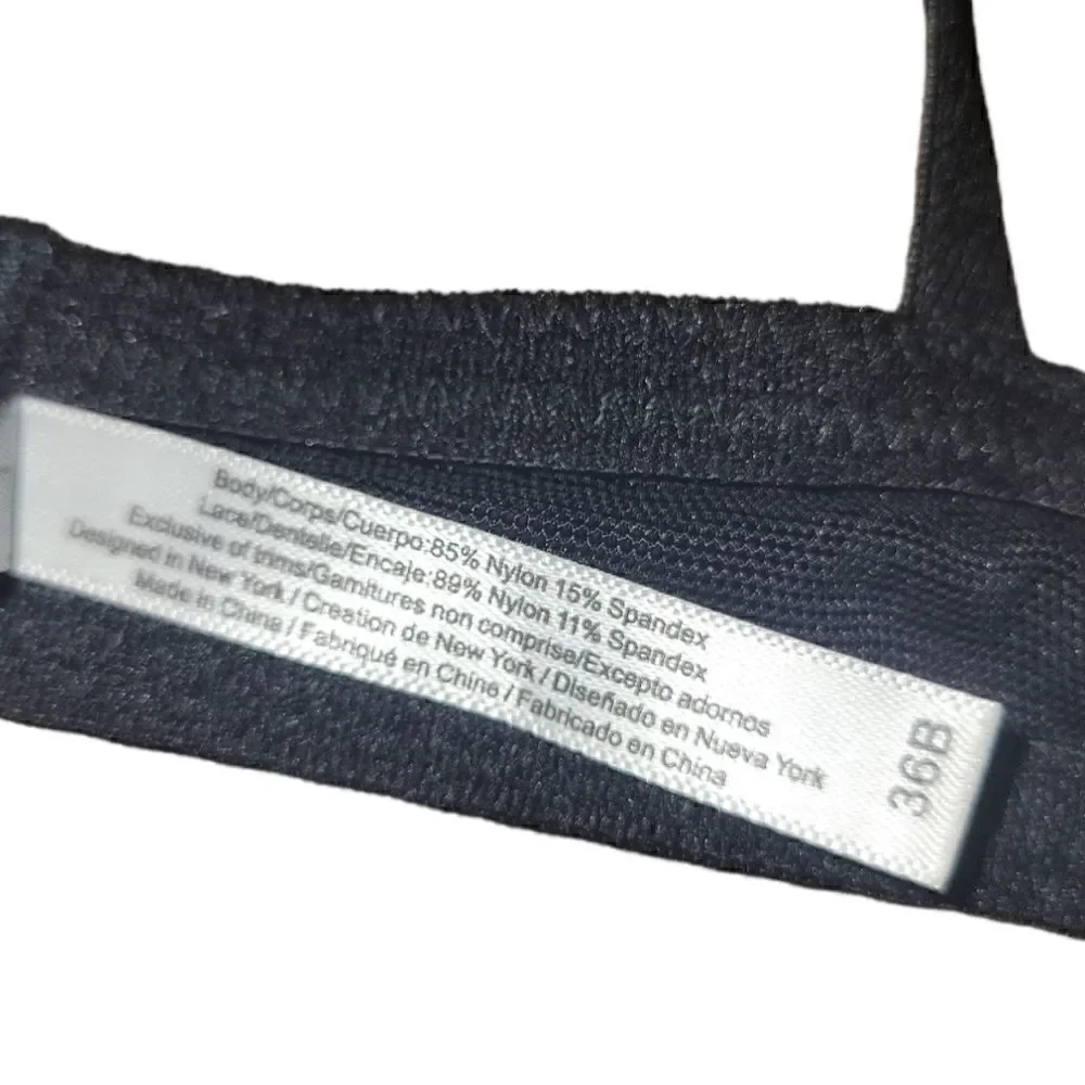 NWOT Adore Me Lingerie Black Floral Lace Unlined Underwire Bra 36B